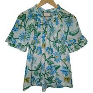 Tuckernuck Blue and Green Floral Top Size L Coastal